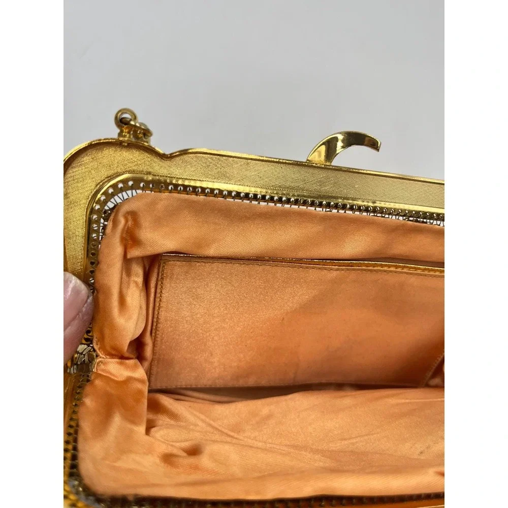 Park Lane‎ Vintage Gold chainmail Metal Mesh Kiss Lock Purse Evening Clucth New